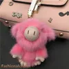 Rosa-söt riktig äkta päls gris piggy leksak nyckelring handväska nyckelring bil telefon pandent gåva