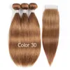 3 Bundles with 4x4 Lace Closure Indian Human Hair Weave Color #8 #27 Honey Blonde #30 Brown Auburn Pre-colored Remy Hair Extension