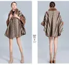 New Autumn Winter Women's Stripe Loose Poncho Knitwear Coat Faux Fur V Collar Cardigan Shawl Cape Cloak Outwear Coat C4058