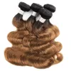 1b30 Ombre mänskliga hårbuntar med stängning Gyllene brunt brasilianska rakt hår 3 buntar med 4x4 spetslås Remy Mänskliga hårförlängningar