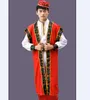 Mężczyźni Dance Costumes Xinjiang Uygur Odzież Chińska Mniejszość Odzież, Wydajność sceniczna, Odzież męska z kapeluszem