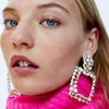 Créateur de mode en gros-populaire exagéré coloré strass cristal boîte carrée géométrie pendentif boucles d'oreilles pour femmes filles