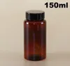100 pièces 150 ml bouteille en plastique PET ambre translucide, bouteilles solides, bouteilles d'emballage avec 4 couleurs bouchons en aluminium noir joints