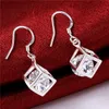 Pläterad Sterling Silver Cubic Shape Simple Zircon Earring Dase583 Storlek 3.0x1.1cm; Kvinnors 925 Silver Plate Dangle Candelier Smycken Örhängen