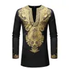 Mannen stelt African Dashiki kleding katoenveer Casual Tracksuit Male v nek t -shirt broek Afrikaanse heren kostuumpak maart.