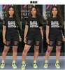 Black Lives Matter Letter Tracksuit Women 2 피스 반바지 세트 찢어진 구멍 짧은 슬리브 Tshirt Tops 의상 여름 스포츠 티 정장 3145961