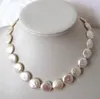 11-12mm White Natural Coin Freshwater Pearl Necklace 18inch 925 Silver Clasp