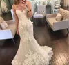 2019 Vintage Romantic Mermaid Lace Appliqued Bröllopsklänning Sweetheart Long Church Garden Western Formell Bridal Gown Plus Size Custom Made