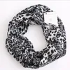 Fashion Portable Women Convertible Infinity Scarf With Zipper Pocket All Match Leopard print Travel Journey Scaves215z