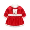 Niños pequeños niños bebe chicas arco ropa de navidad vestidos de fiesta vestidos de fiesta y sombrero traje de algodón mezclado vestido rojo conjunto de regalos para niños