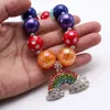 Girls chunky beaded necklace with rhinestone rainbow pendants colorful bubblegum beads necklace for children kids gift