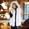 Mulheres Casual Quente Brasão Magro mangas Faux Fur com capuz Inverno Vest grossa jaqueta Brasão Tanques Mulheres Casaco feminino