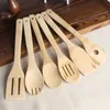 Ny Bamboo Spoon Spatel 6 Stilar Portabel Trä Utensil Kök Matlagning Turnter Slits Blandning Hållare SHOVELS T2I5803