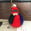 20st söta sovande baby docka keychain faux pompom kanin päls boll plysch nyckelkedja nyckelring kvinnor nyckel hållare väska hängande leksak