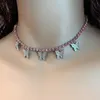 Catene ghiacciate Collana a farfalla Donne di lusso Collane con ciondoli animali in argento dorato SimpleWhite Pink Strass Bling Choker Jewelry Gifts