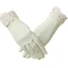 Matte Satin Bridal Gloves Short Lace Trim Ivory Wedding Bridal Accessories Bride Gloves Wrist Length Wedding Glove