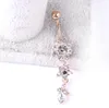 2020 New Indian Dangle Belly Bars Belly Knapp Guld Ringar Belly Piercing Crystal Flower Body Smycken Navel Piercing Ringar GD333