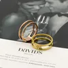 Hollow doublelayer 21 micro diamond couples ring Korean fashion titanium steel plated rose gold color index finger ring9007255
