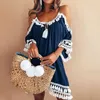 Women White Lace Dress Casual Spaghetti Strap Tassel Patchwork Loose Dress Plus Size XXXL Summer Dress