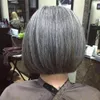 Bob Short Silver Grey Human Hair Paryker för Kvinnor Blend Pixie Cut Wig Naturlig Daglig Använd Hår (Grå Hår)