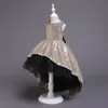 2019 Gold Sequins High Low Designer Kids039 Dresses Formal Flower Girl Dress Jewel Sleeveless Big Bow Sash Black Tulle Pageant 5730436