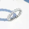 Joyería fina clásica 925 anillo de la venda de boda de las mujeres de plata de ley completo de talla princesa partido Square Topaz blanco Diamante CZ piedras preciosas Eternidad