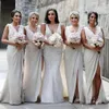 Düğünler Kolsuz Bölünmüş Zemin Uzunluğu Artı Boyutu için 2020 Ucuz Yeni Vintage Seksi Bölünmüş V Yaka Gelinlik Modelleri Onur törenlerinde Formal Hizmetçi