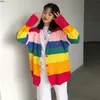 Woherb Primavera 2019 Harajuku Rainbow Cardigan Mulheres Solto Camisola Casaco Feminino Blusas Oversized Carta Bordado Jumper 20155 S19802