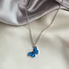 Clavicle Chain Blue Butterfly Pendant Necklace Korean Female Costume Drag Queen Jewelry 1 Pc for Women