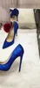 Designer Gratis frakt Mode Kvinnor Skor Blå Kristall Rhinestone Point Toe Stiletto Heel High Heels Pumps Bride Bröllop Skor Helt ny