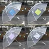 Transparent Umbrellas Windproof Long Handle Umbrella Clear Flower Letters Printed Umbrella PEO Rain Umbrellas For Girl