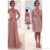 2020 New Dusty Pink Lace Hijab Evening Dresses with Detachable Skirt V Neck Long Sleeve Cheap Latest Gown Design Formal Prom Dressess 132