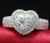 새로운 여자 결혼 반지 패션 실버 핑크 하트 보석 약혼 반지 쥬얼리 결혼식을위한 다이아몬드 반지를 시뮬레이션
