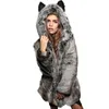 Faux Fur Kurtka z kapturem z ucha niedźwiedzia urocze ciepły, gruby płaszcz zima kobiety z długimi rękawem Overcoat Parka Plus Size 2x Q1779