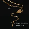 olowu Antica Collana di Perle Croce di Gesù Collana Lunga in Acciaio Inossidabile Colore Argento Gioielli Rosario Cristiano Religioso per Le Donne