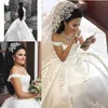 Beautiful Said Mhamad Satin Beads Nupcial Vestidos De Noiva Da Igreja Fora Do Ombro Contas Applique Vestidos De Noiva De Cetim Árabe vestido de noiva
