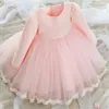 Baby flicka 1 år födelsedagsklänning kläder lång ärm spets prinsessa dopande klänning spädbarn festklänningar för flickor tutu vestidos