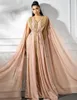 Rose A-ligne sans manches Caftans marocains robes de soirée musulmanes dentelle dorée broderie Vintage robe de soirée formelle arabe robe de soirée de Dubaï