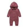 Baby Hooded Rompers Kids Solid Botton Jumpsuits Long Sleeve Bodysuits Casual Onesies Fashion Overalls Pants Boutique Climb Clothes AYP472