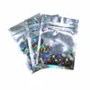 100pcs مجموعة 3 سحاب Glittery أحجام قفل الألومنيوم Foil Reusable Food Packaging Bags Mylar for Zip Reselable gifts Lock Pack Package