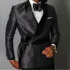 Double-Breasted Black Polka Dot Bruidegom Tuxedos Sjaal Revers Mannen Past 2 Stuks Bruiloft / Prom / Diner Blazer (Jack + Pants + Tie) W806
