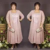 Nieuwe Vintage Moeder van de Bruid Jurken Met Jasje Enkellange Kant Applicaties Chiffon Plus Size Bruiloft Gast Jurk Prom Avondjurken