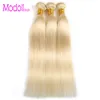 10a modoll cabelo 3 pacotes com 134 fechamento frontal do laço 100 cabelo humano tecelagem 613 loira malaio em linha reta remy feixes de cabelo w6197630