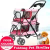 Carrinho de estimação portátil portátil de 4 rodas portátil de 4 rodas para 2 cães com carrinhos de gatos duplos de grande espaço, viagens ao ar livre