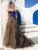 블루 레이스 아플리케 이브닝 드레스 2019 새로운 크리스탈 디자인 신부 연인 넥 라인 스윕 기차 A-Line 정장 이브닝 가운 413
