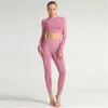 Womens Vital Seamless Yoga Tracksuit Fashion Trend Fitness Leggings+Cropped Shirts Sports Suits Women Long Sleeve Gym Active Wear 2Pcs Sets