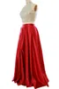 Beaded 2 Pieces Prom Dresses 2019 Red Gray Long Prom Gowns with Open Back Sexy Party Dress