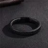 Männer Schmuck Punk Schwarz Geflochtenes Echtes Leder Armband Edelstahl Magnetische Schnalle Mode Armreifen 22/20,5 cm