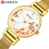 New CURREN Watches Stainless Steel Women Watch Beautiful Flower Design Wrist Watch for Women Summer Ladies Watch Quartz Clock