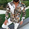 Camicia casual da uomo a maniche lunghe stampata a fiori Camicia alla moda con risvolto stile etnico abbottonata Camicetta da uomo Comfort Social Top Hombre